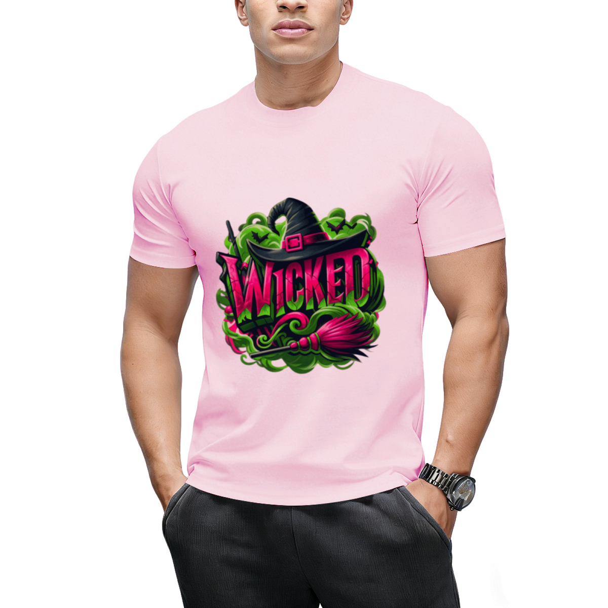 Wicked Pink and Green Witch Graphic T-Shirt