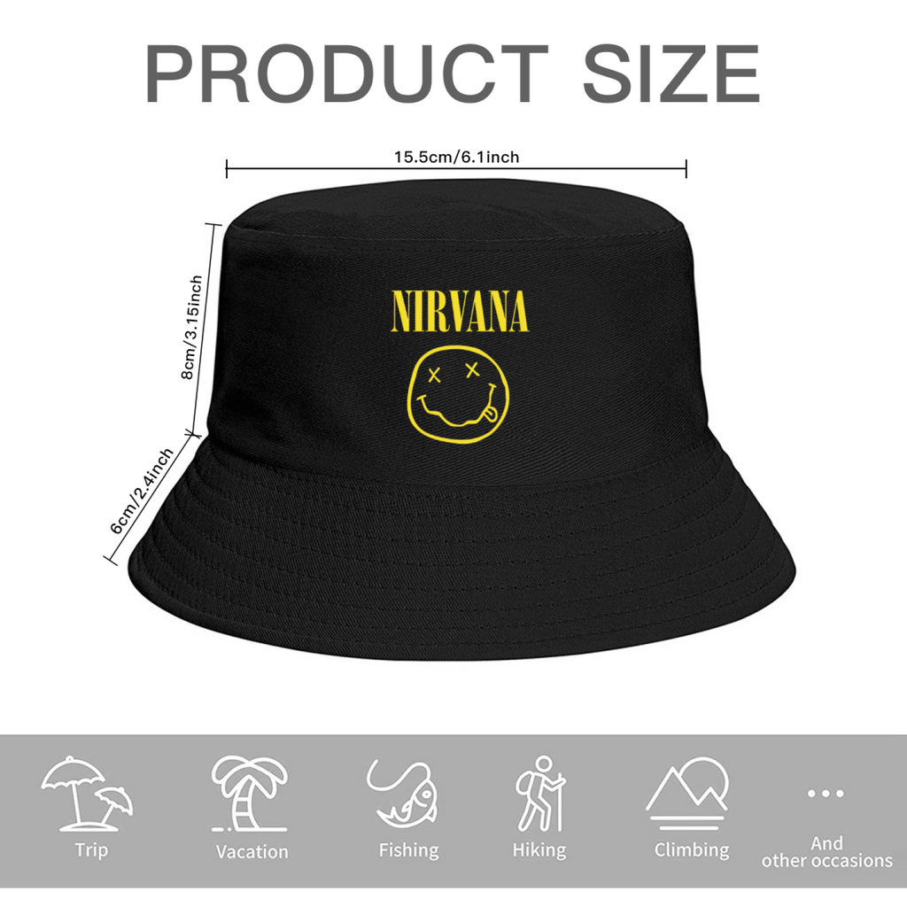 Nirvana Smiley Face Logo Bucket Hat product image with classic Nirvana smiley face