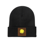 Nirvana I’m So Happy Graphic Square Patch Beanie product image showing square-patch knit beanie design