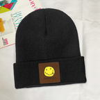 Nirvana I’m So Happy Graphic Square Patch Beanie product image showing square-patch knit beanie design
