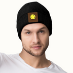 Nirvana I’m So Happy Graphic Square Patch Beanie product image showing square-patch knit beanie design
