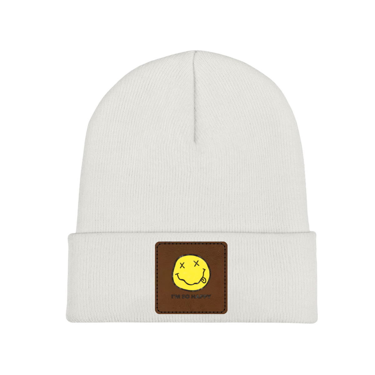 Nirvana I’m So Happy Graphic Square Patch Beanie