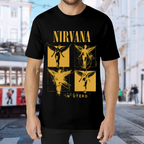 Nirvana In Utero Four Panel Angel Graphic T-Shirt — product design preview of the artwork; a yellow angel image is arranged across four panels in this “In Utero” design
