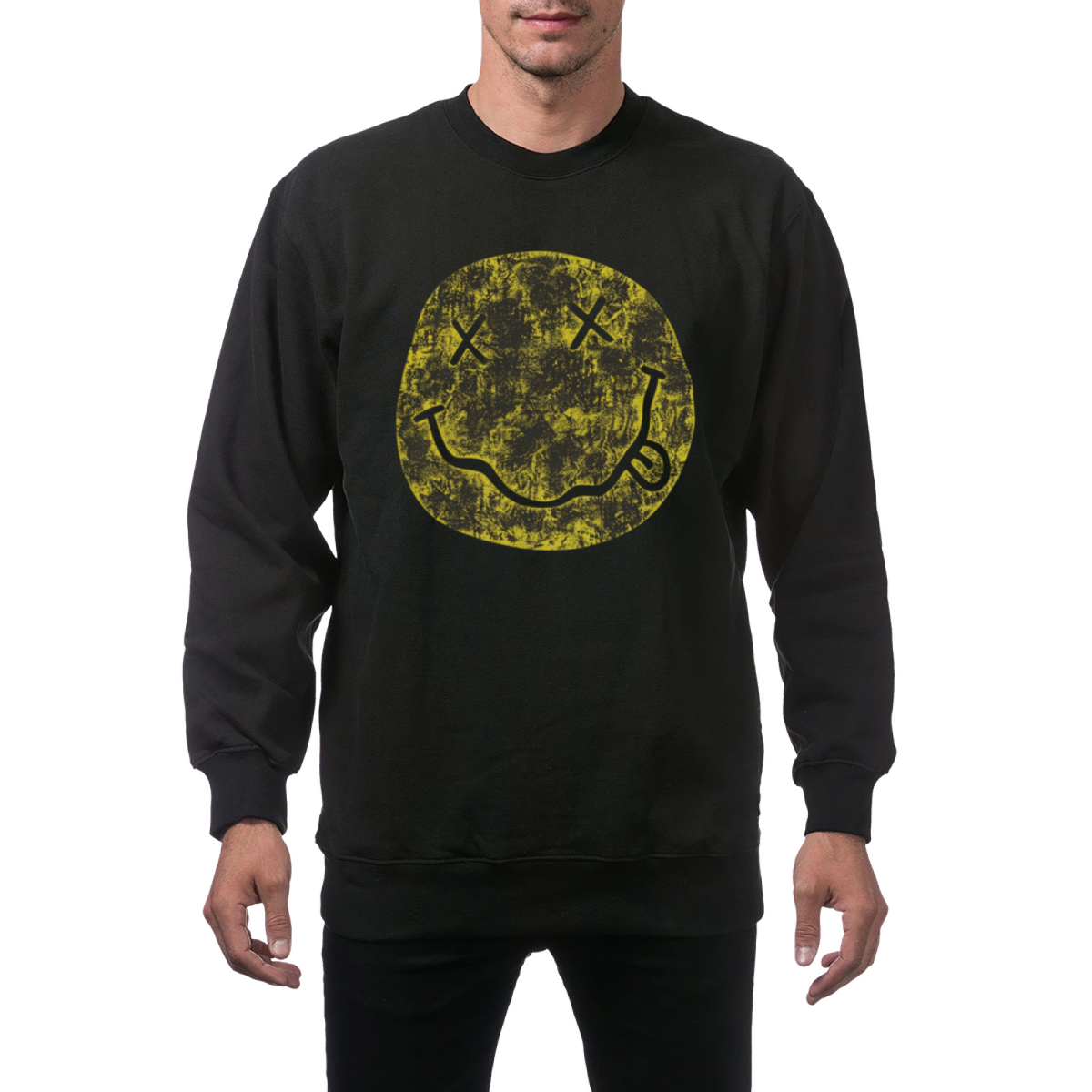 Artwork preview for Nirvana Distressed Smiley Crewneck Sweatshirt