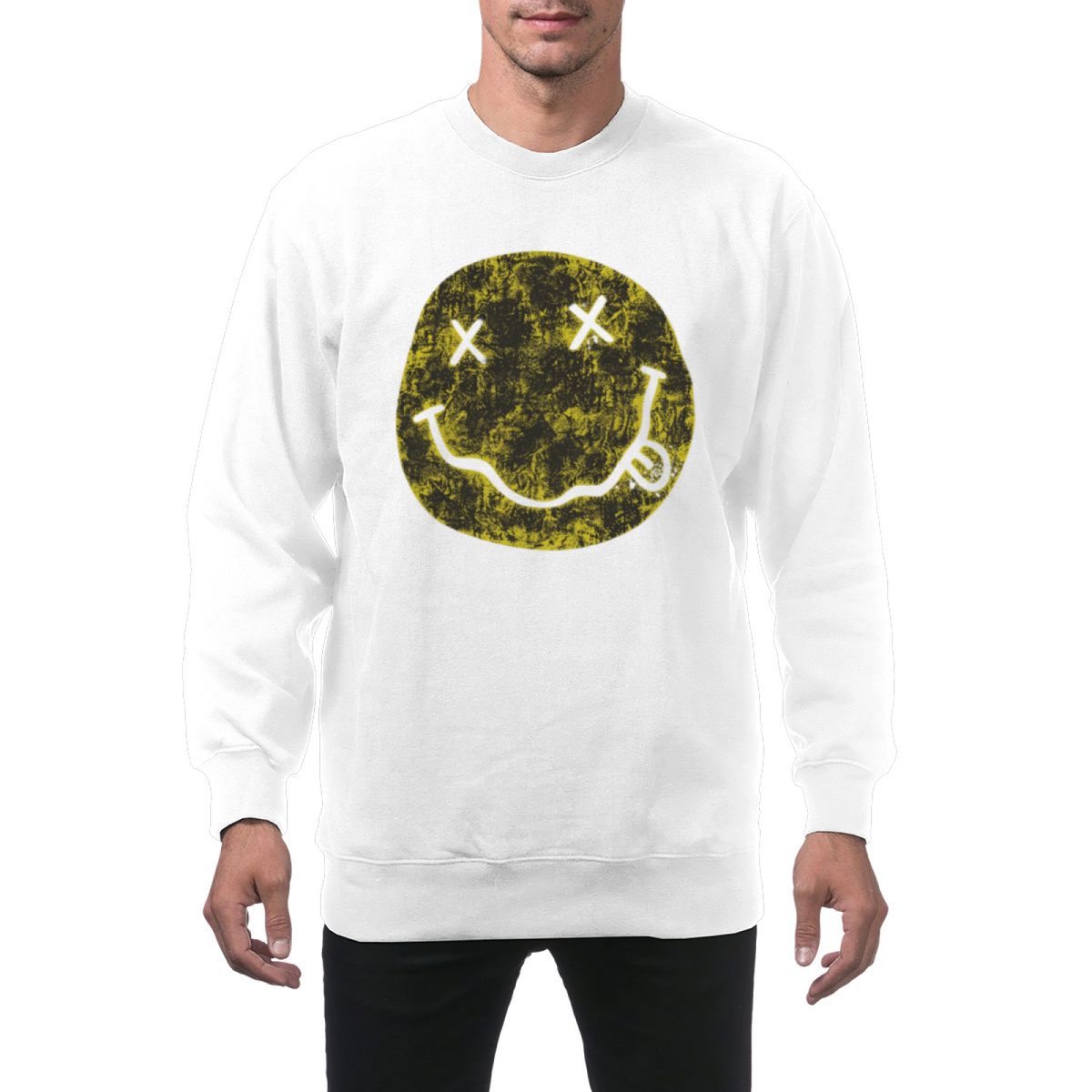 Nirvana Distressed Smiley Face Crewneck Sweatshirt