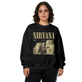 Crewneck sweatshirt product image with vintage-style Nirvana band portrait