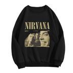 Crewneck sweatshirt product image with vintage-style Nirvana band portrait