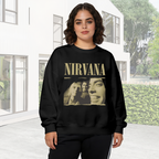 Crewneck sweatshirt product image with vintage-style Nirvana band portrait