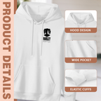 Feature collage for the women's Little Pigtail Ink Mark hoodie: hood shape, pouch pocket and cuff finishing