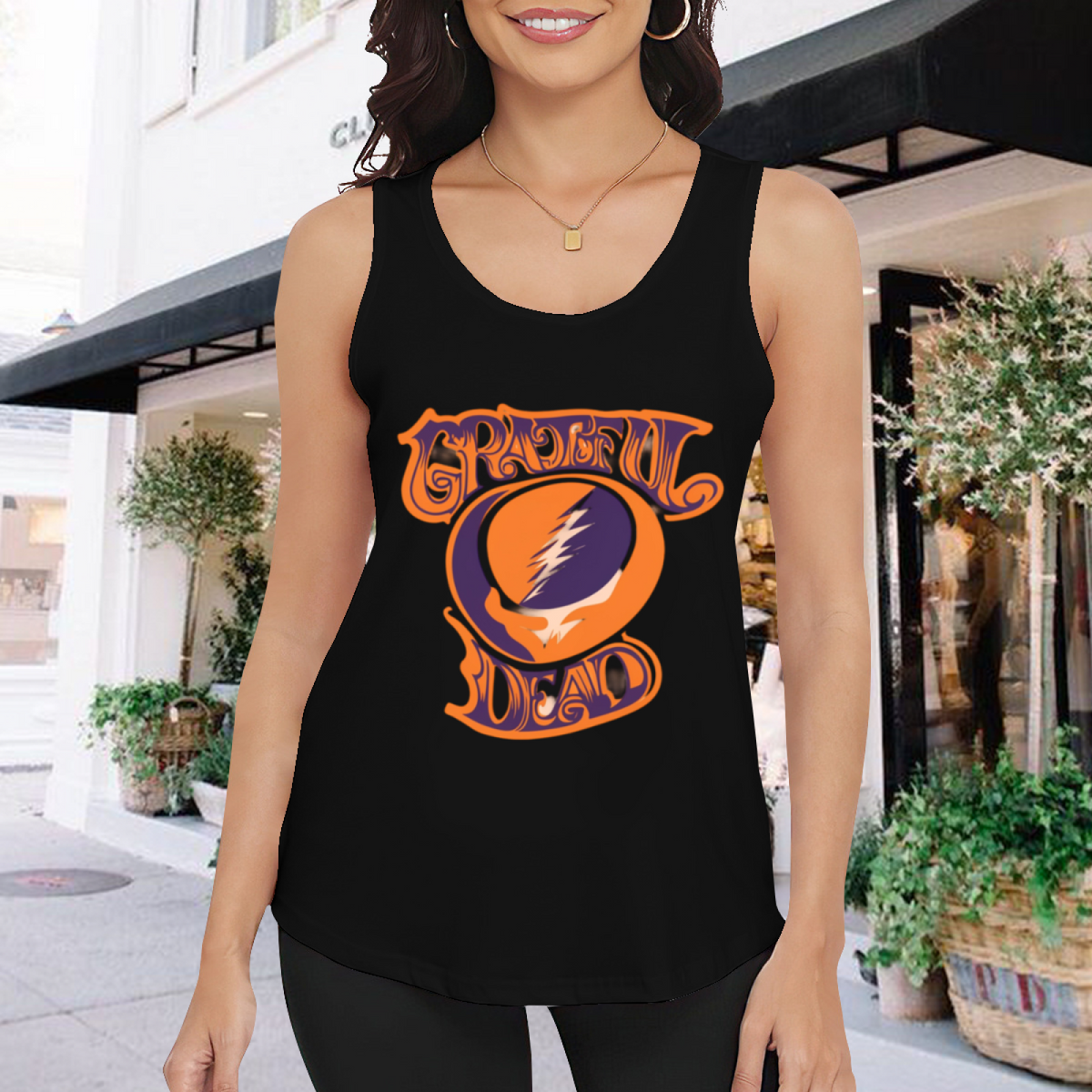 Grateful Dead Orange Purple Steal Your Face Baseball Raglan graphic tank top product image