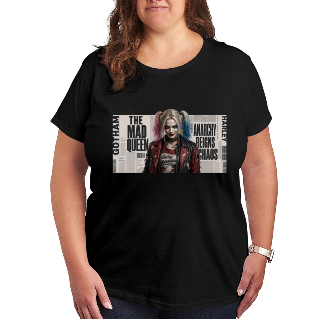 Punk Pigtail Newsprint Women's T-Shirt for Festival Wear