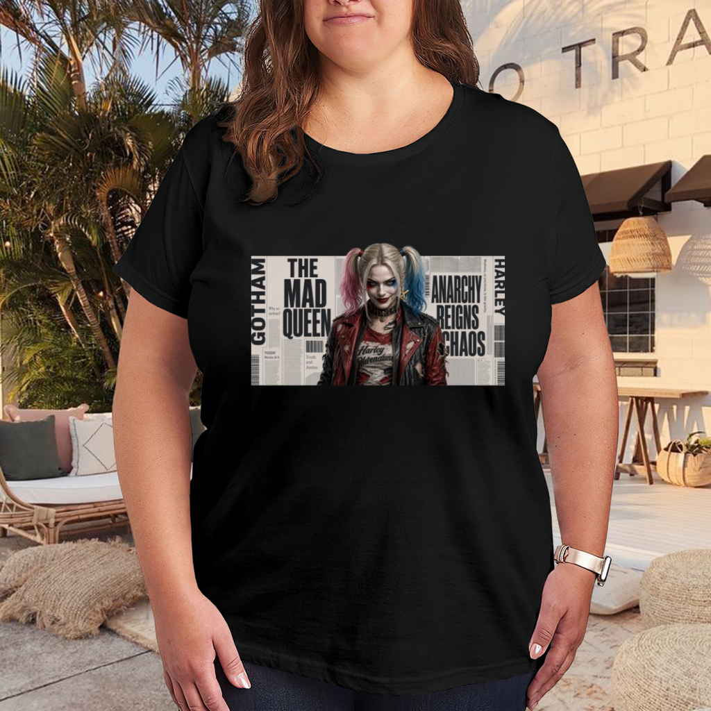 Punk Pigtail Newsprint Women's T-Shirt for Festival Wear