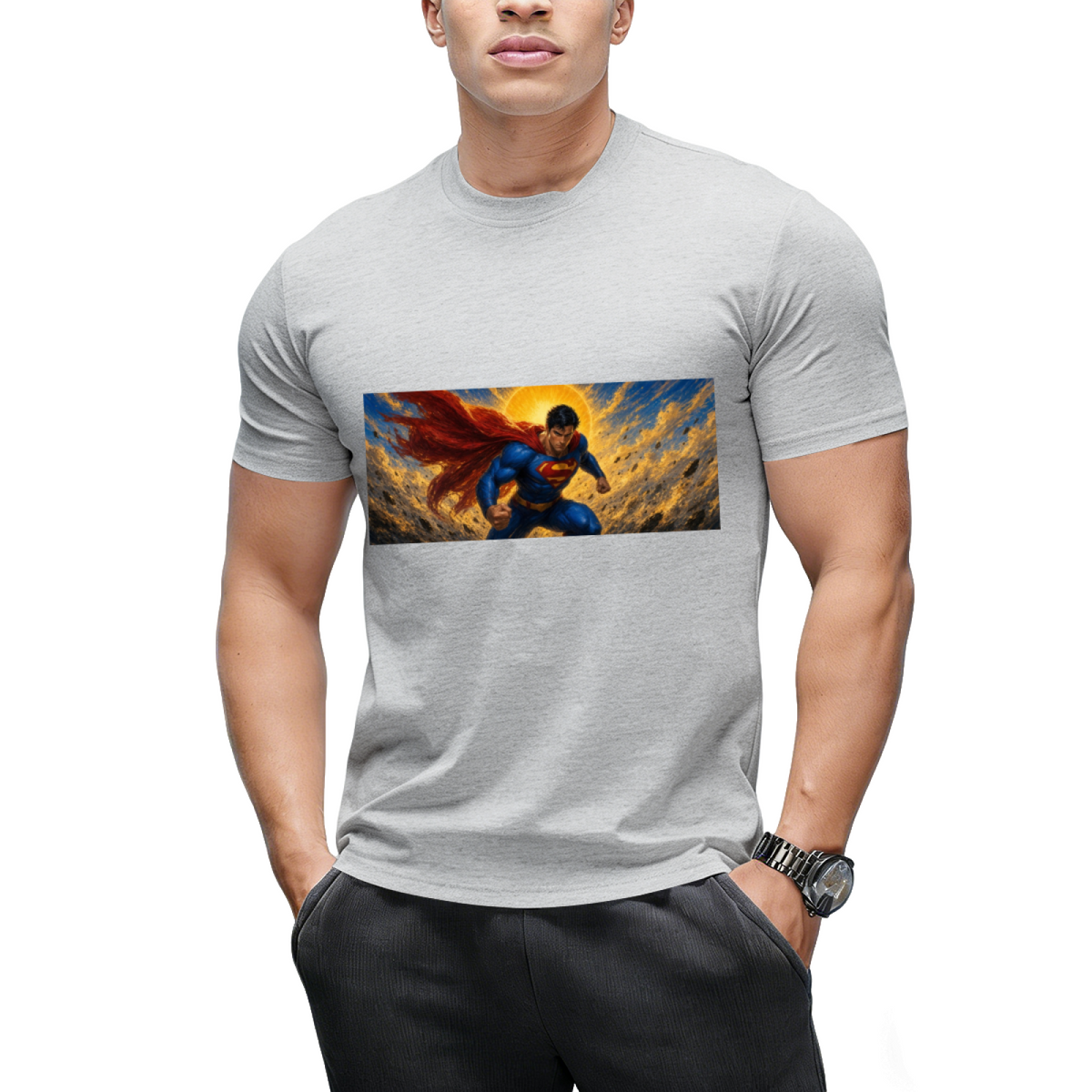 Custom Superman Horizontal Graphic Tee - Retro Metropolis Art