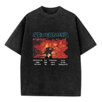 Nirvana Nevermind Concert Washed Graphic Tee in Black, product image showing a red concert-inspired Nevermind graphic featuring tracklist-style typography.