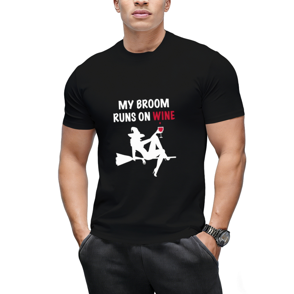My Broomstick Runs on Wine Halloween Graphic T-Shirt