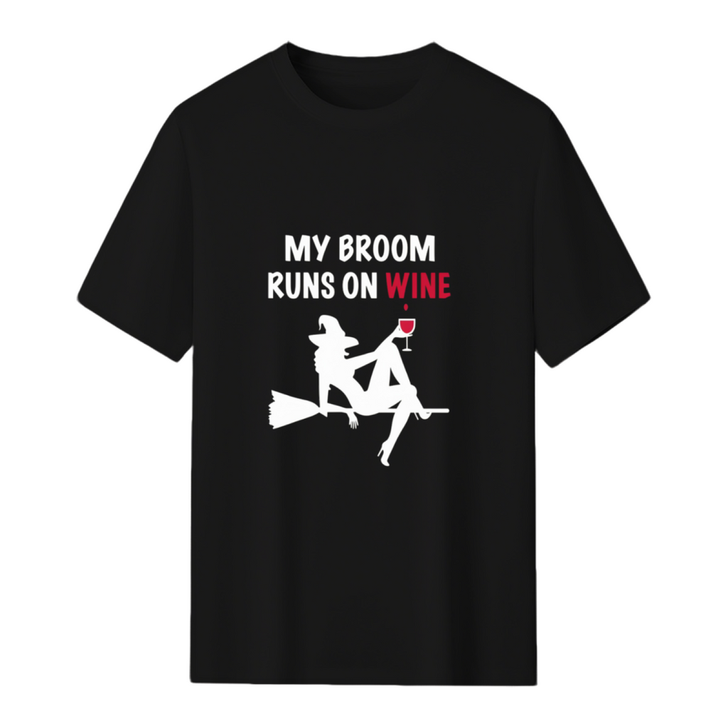My Broomstick Runs on Wine Halloween Graphic T-Shirt