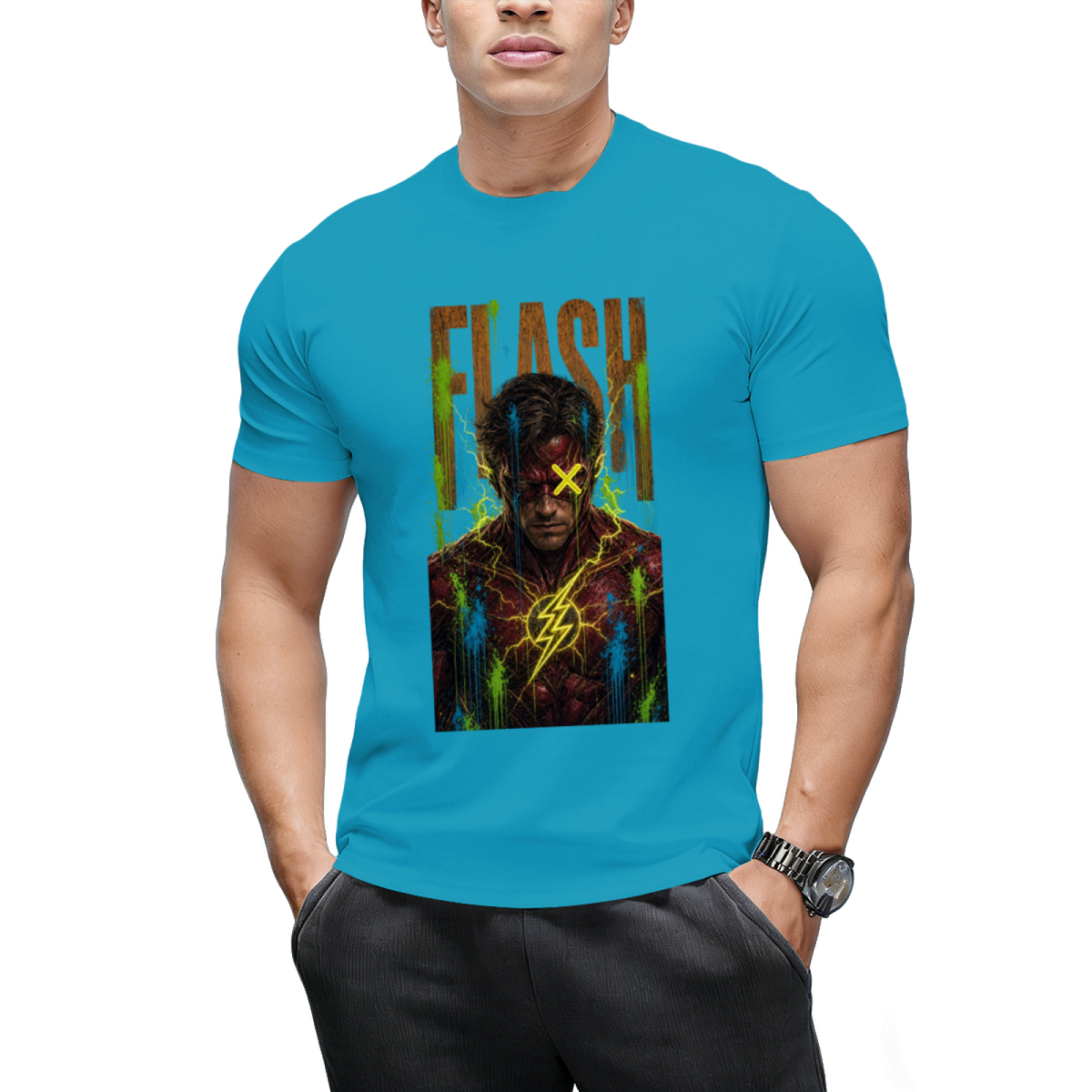 Neon Bolt Graffiti Men's T-Shirt for Music Festivals