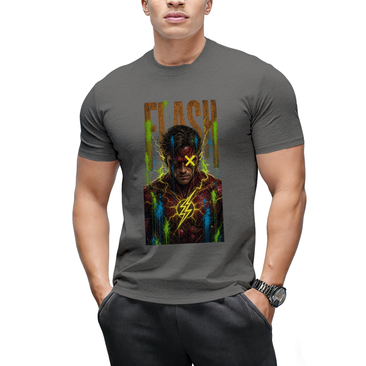 Neon Bolt Graffiti Men's T-Shirt for Music Festivals