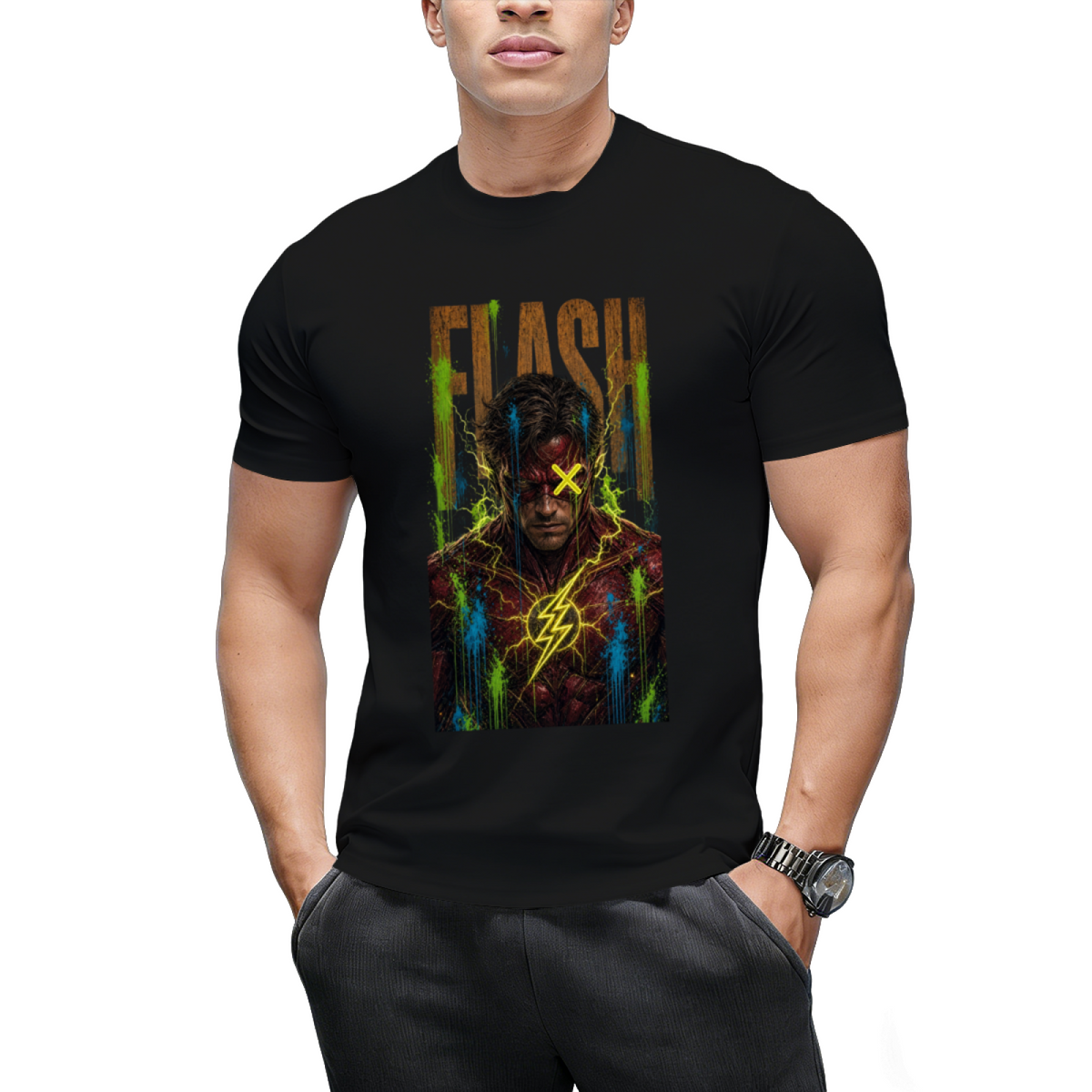 Neon Bolt Graffiti Men's T-Shirt for Music Festivals