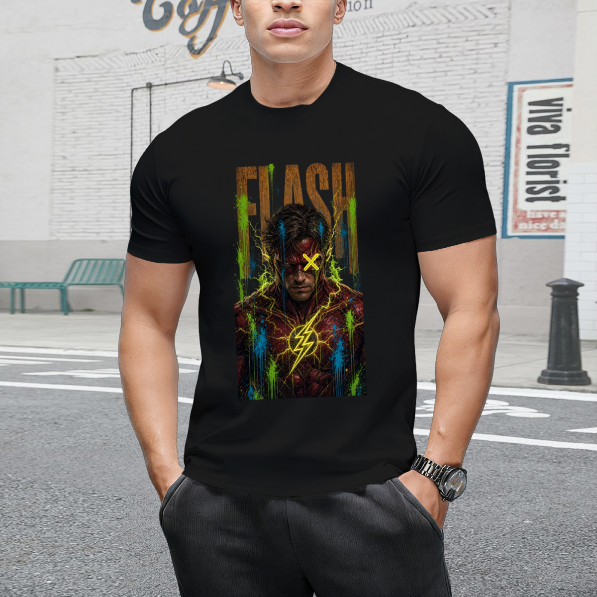 Neon Bolt Graffiti Men's T-Shirt for Music Festivals