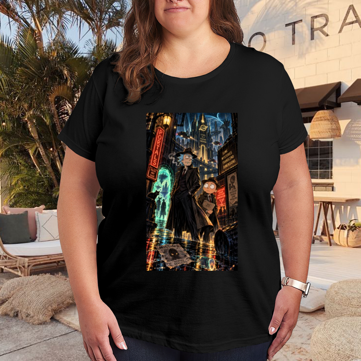 Rainy Neon City Women's T-Shirt for Evening Walks