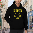 Nirvana Yellow Smiley Face Logo Hoodie, product listing image of the an instantly recognizable symbol graphic