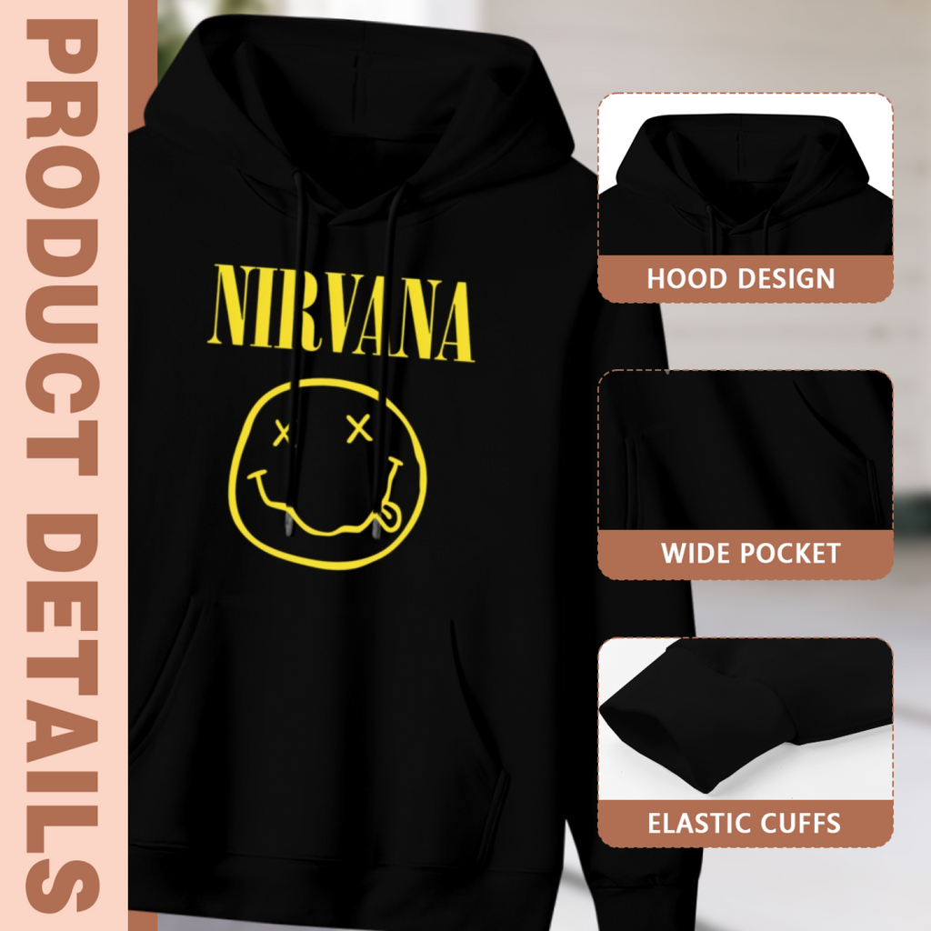 Nirvana Yellow Smiley Face Logo Hoodie, apparel product image