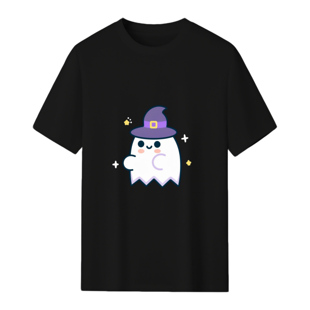 Kawaii Ghost with a Witch Hat Graphic T-Shirt