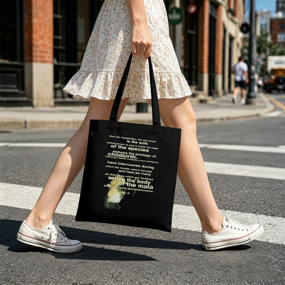 Nirvana Seahorse Graphic Canvas Tote Bag — a seahorse-themed Nirvana design