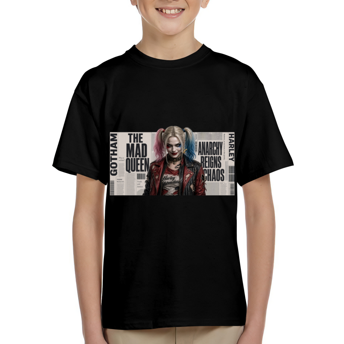 Punk Pigtail Newsprint Kid's T-Shirt for Festival Wear