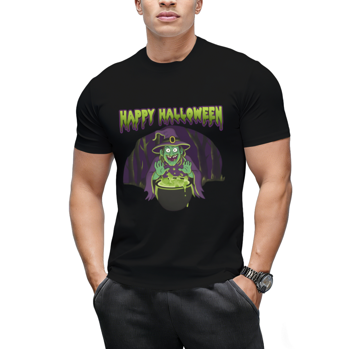 Scary Witch Happy Halloween Cauldron Potion Graphic T-Shirt