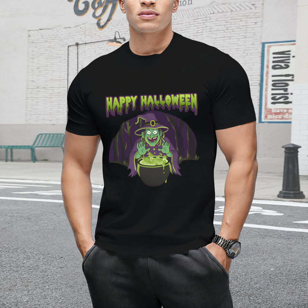 Scary Witch Happy Halloween Cauldron Potion Graphic T-Shirt
