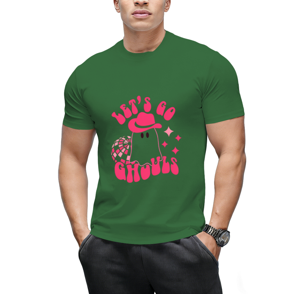 Let's Go Ghouls, Halloween, Disco Ball, Cowboy Hat Graphic T-Shirt