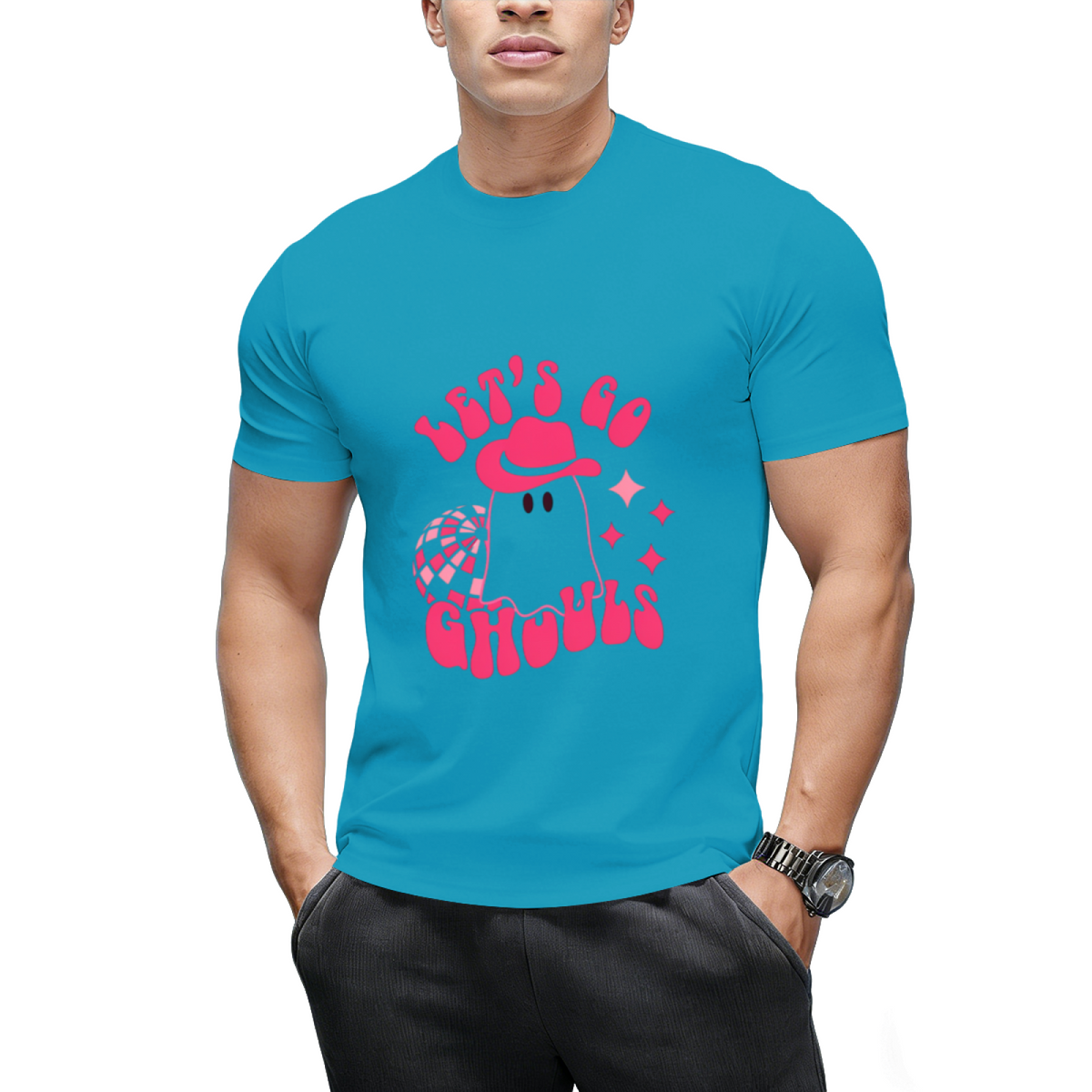Let's Go Ghouls, Halloween, Disco Ball, Cowboy Hat Graphic T-Shirt