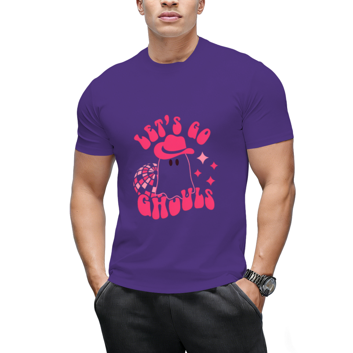 Let's Go Ghouls, Halloween, Disco Ball, Cowboy Hat Graphic T-Shirt