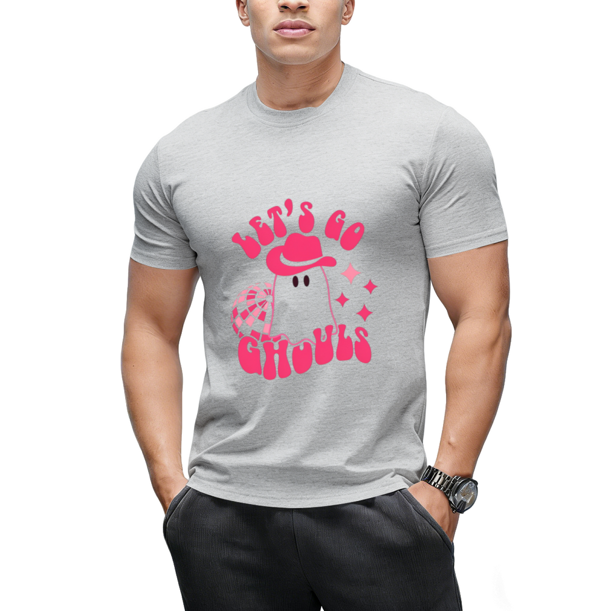 Let's Go Ghouls, Halloween, Disco Ball, Cowboy Hat Graphic T-Shirt