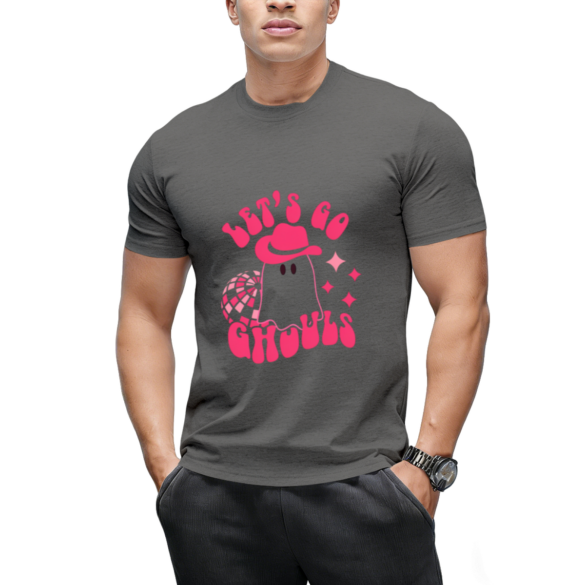 Let's Go Ghouls, Halloween, Disco Ball, Cowboy Hat Graphic T-Shirt