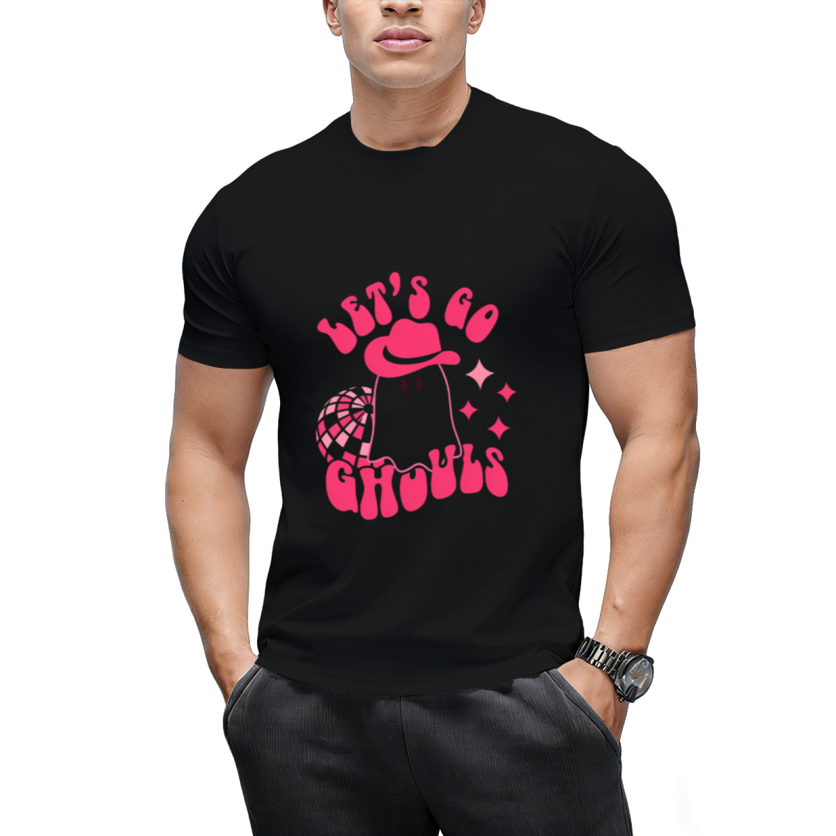 Let's Go Ghouls, Halloween, Disco Ball, Cowboy Hat Graphic T-Shirt