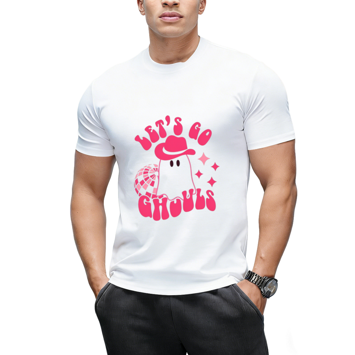 Let's Go Ghouls, Halloween, Disco Ball, Cowboy Hat Graphic T-Shirt