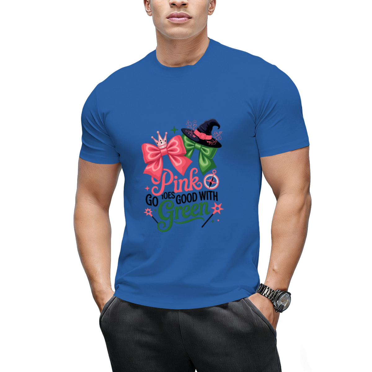 Pink Goes Good with Green Halloween Witch Women's Graphic T-Shirt