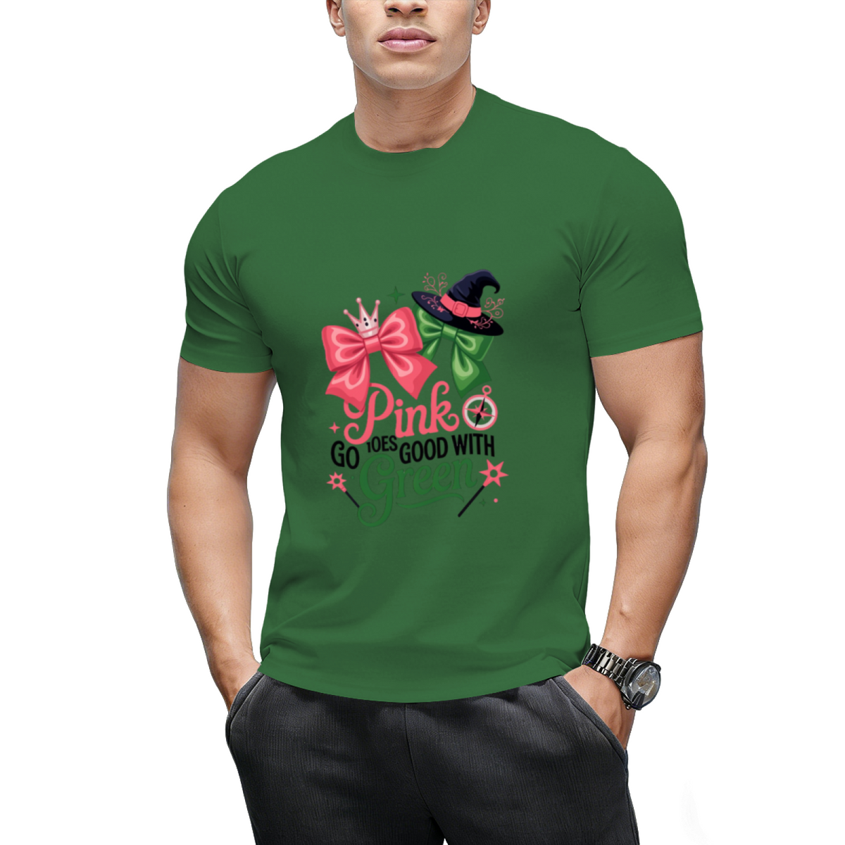 Pink Goes Good with Green Halloween Witch Women's Graphic T-Shirt