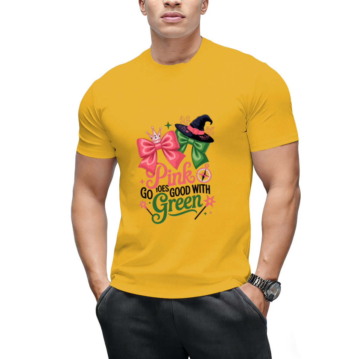 Pink Goes Good with Green Halloween Witch Women's Graphic T-Shirt