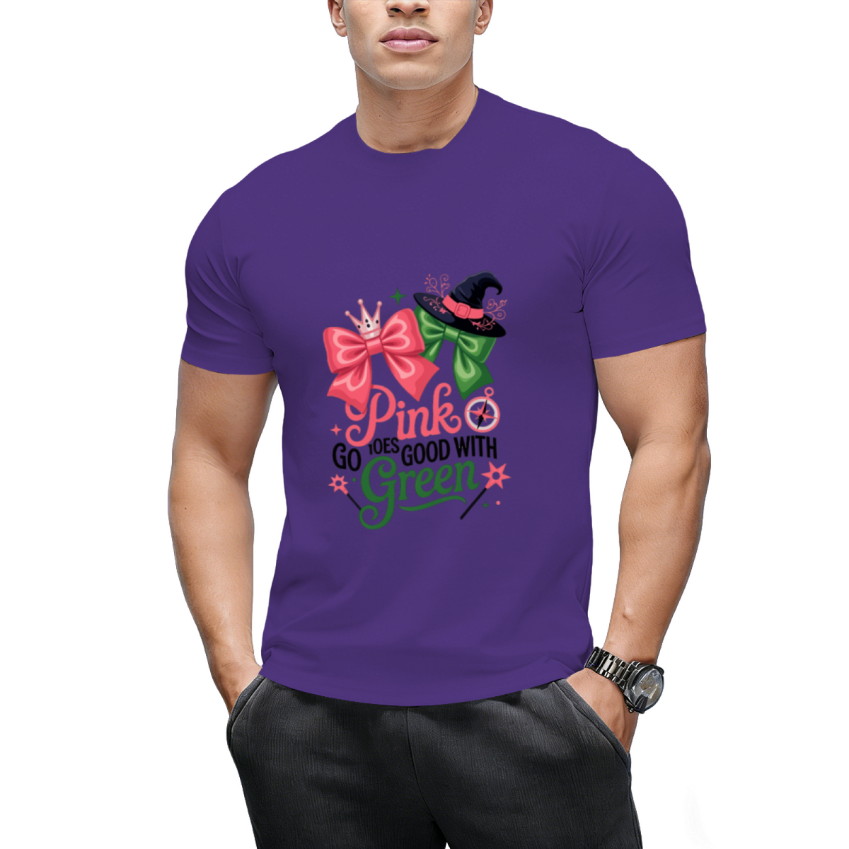Pink Goes Good with Green Halloween Witch Women's Graphic T-Shirt