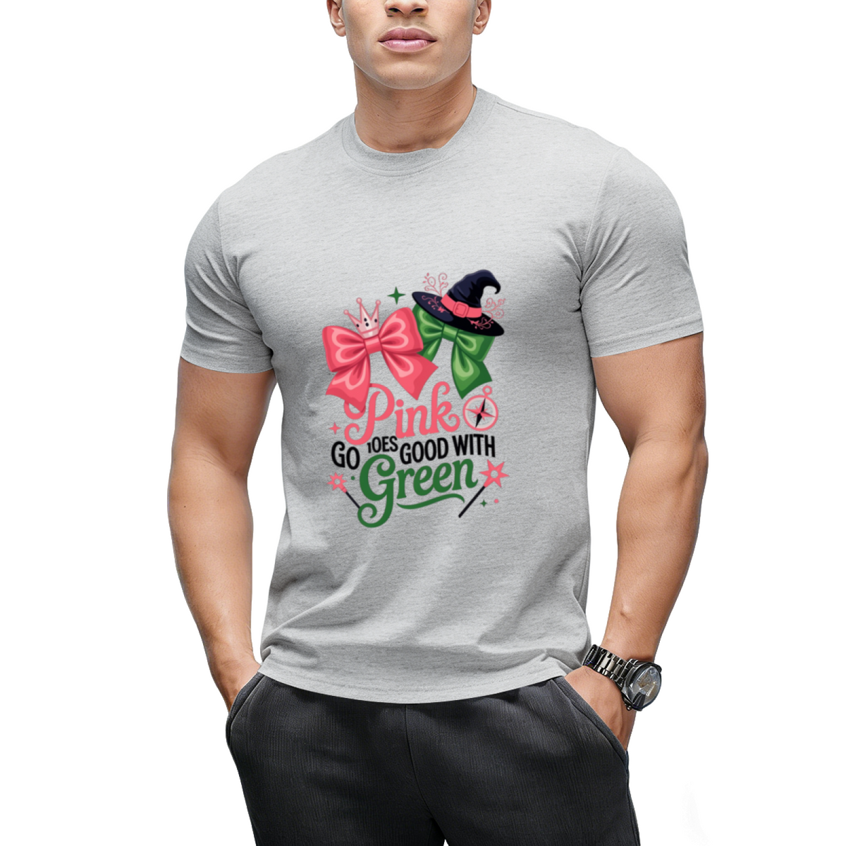 Pink Goes Good with Green Halloween Witch Women's Graphic T-Shirt