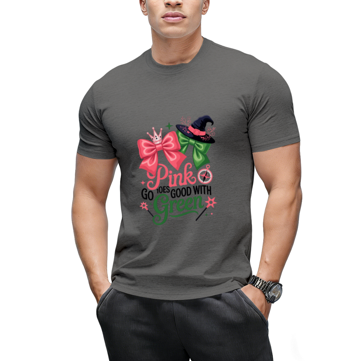 Pink Goes Good with Green Halloween Witch Women's Graphic T-Shirt