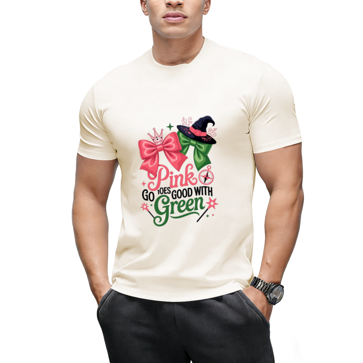 Pink Goes Good with Green Halloween Witch Women's Graphic T-Shirt