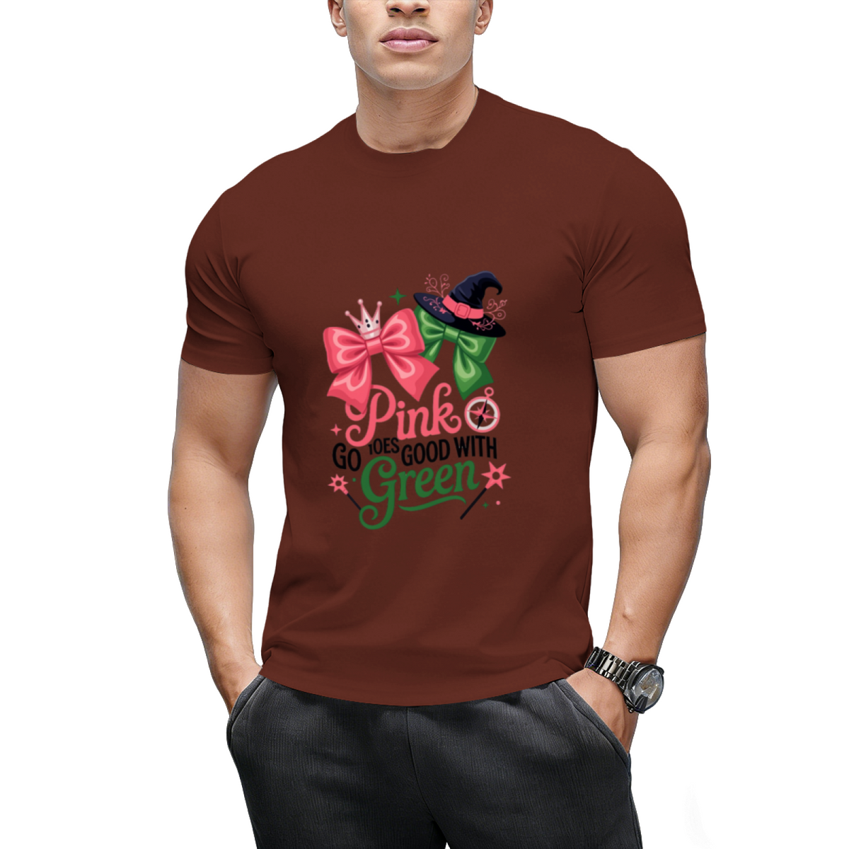 Pink Goes Good with Green Halloween Witch Women's Graphic T-Shirt