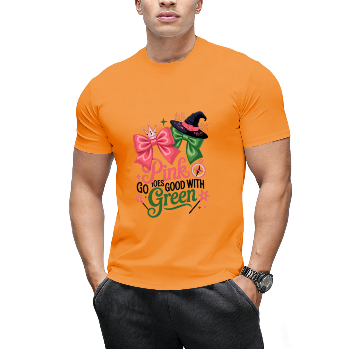 Pink Goes Good with Green Halloween Witch Women's Graphic T-Shirt