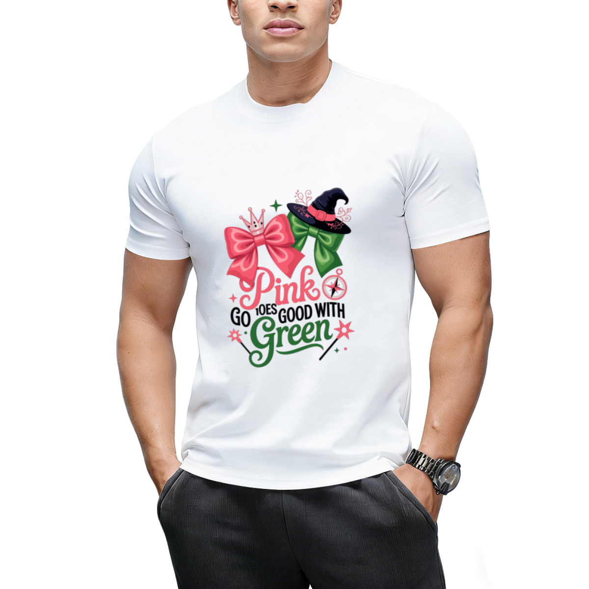 Pink Goes Good with Green Halloween Witch Women's Graphic T-Shirt