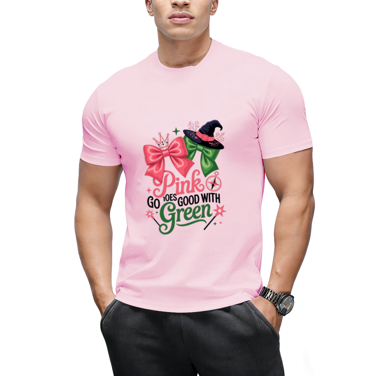 Pink Goes Good with Green Halloween Witch Women's Graphic T-Shirt